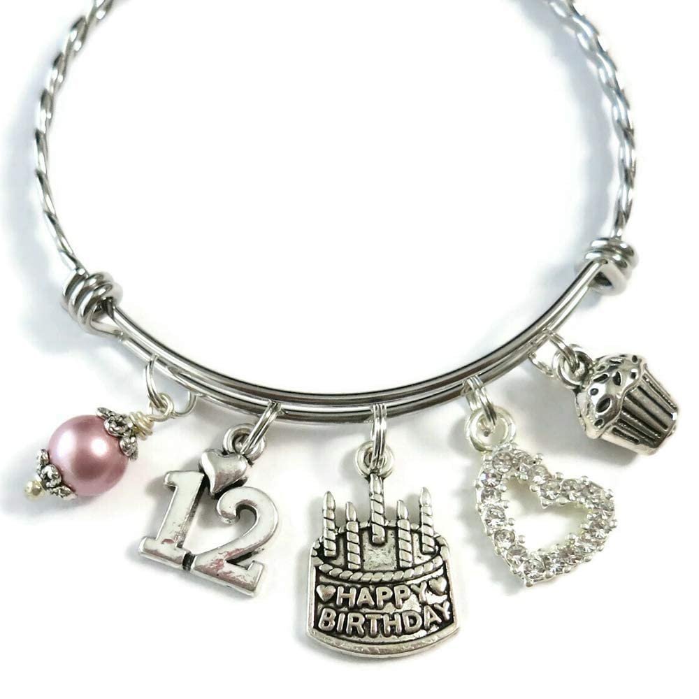 12th BIRTHDAY Bracelet, 12th Birthday Charm Bracelet, Granddaughter Daughter Gift Idea, Twelfth Birthday Gift, 12 Year Old Birthday Bangle