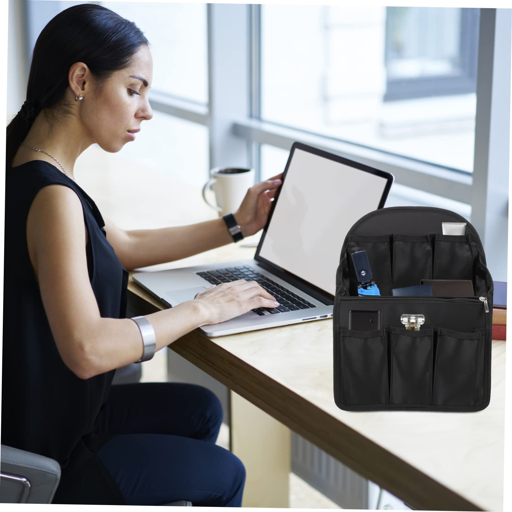 Organizador Interior para Mochila Negro de Nailon Plegable | 1 Pieza, Multibolsillos y Múltiples Compartimentos, Ligero para Viaje, Inserto Interior para Mochila