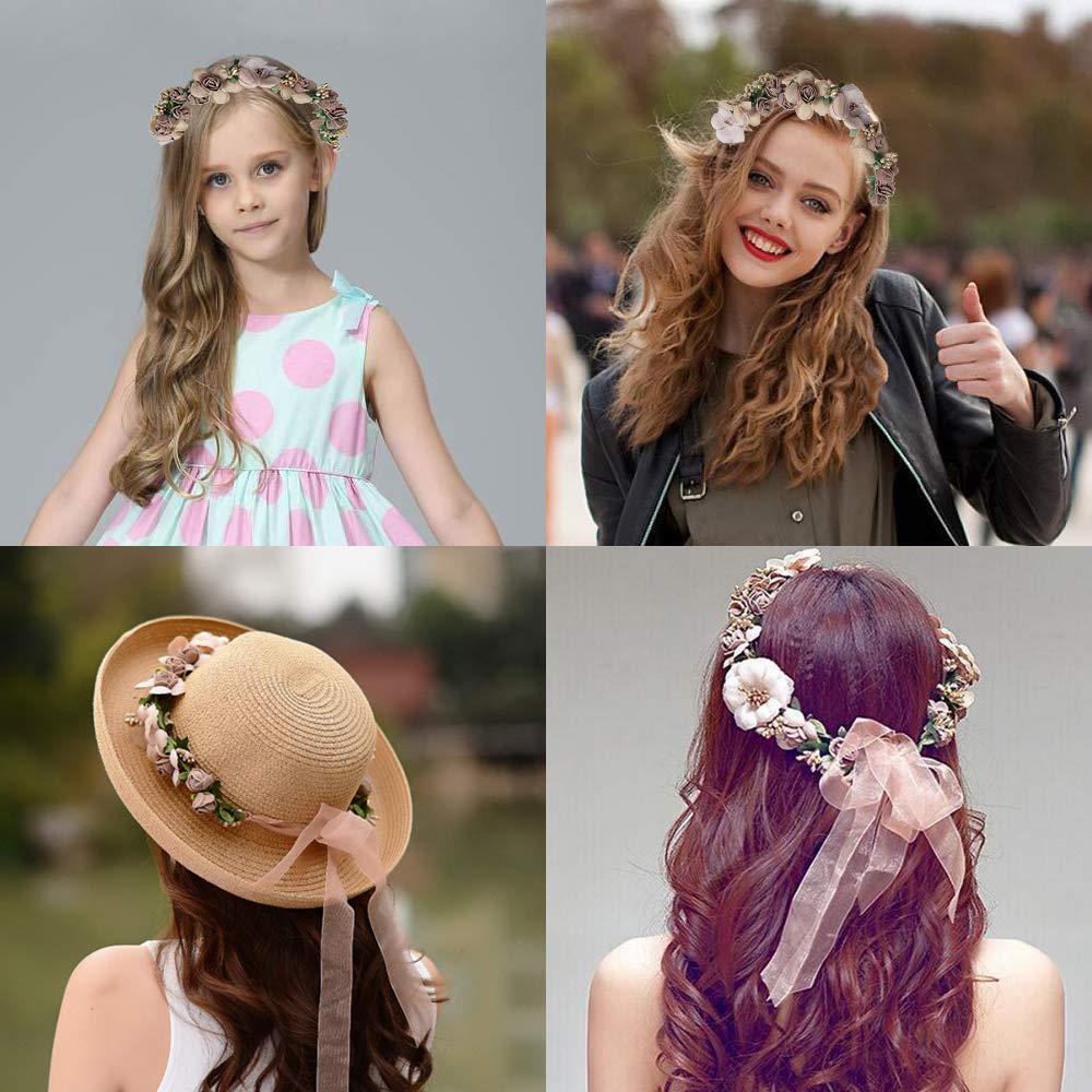 Couronne De Fleurs Artificielles - Ruban Réglable - Pour Mariage, Plage, Fête - Accessoire Cheveux Romantique - Fait Main