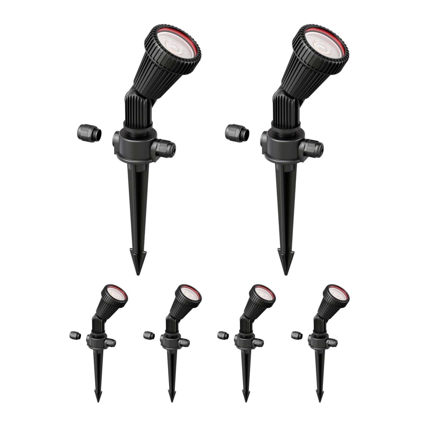 ledscom.de 6 focos de jardín con estaca PIRK para exterior, negros, con bombilla LED GU10 incluida (blanco cálido, 7,6 W, 1103 lm cada uno, 33°)