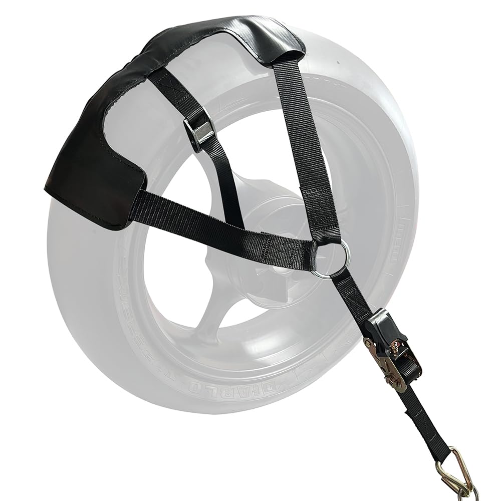 MOTO4U Correa de amarre universal para motocicleta con tensor de cinturón - Correa de amarre para rueda trasera de motocicleta en negro