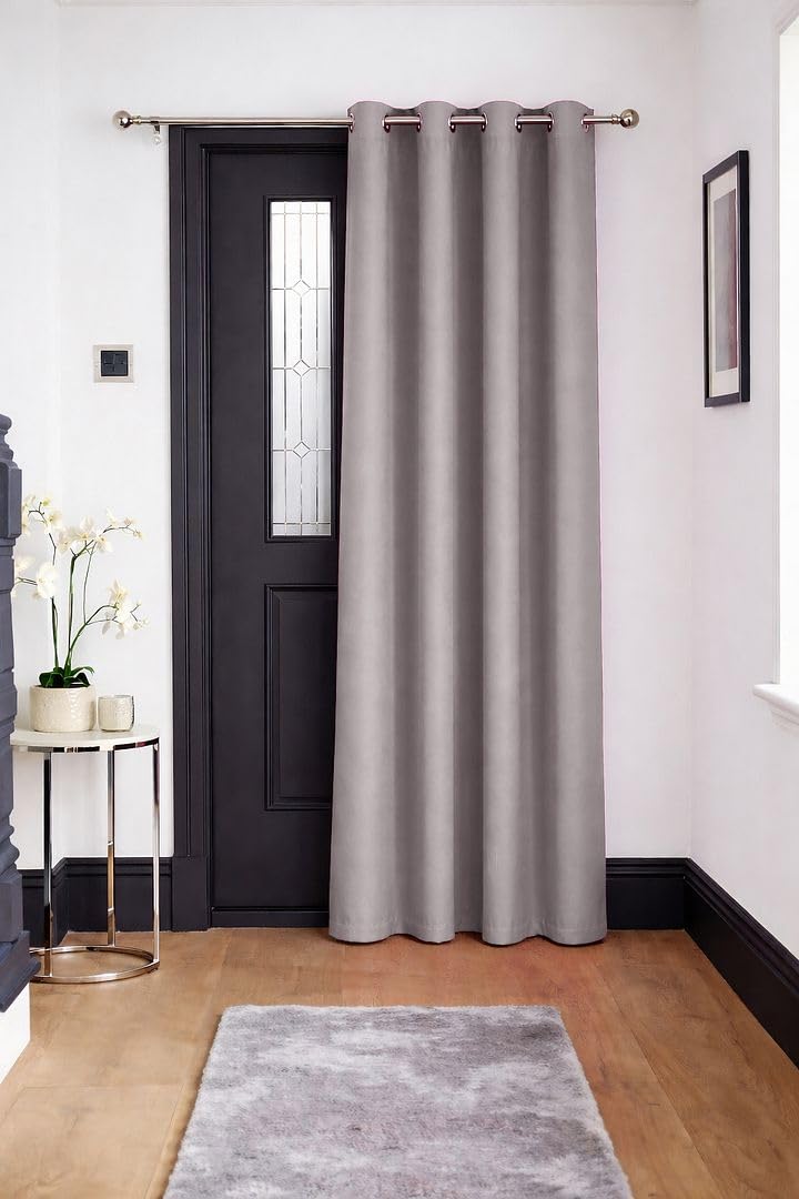 John Aird Blackout Curtains Thermal Energy Saving Eyelet Curtains for Bedroom & Living Room Including Tie Backs (Silver, Door Panel W 52" x L 84" (1 Panel)