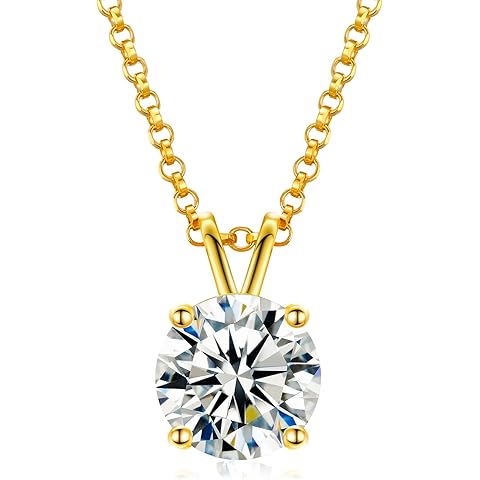 Moissanite Necklace for Women 0.1-12.0CT(3-15mm) Oval/Round Cut Moissanite Pendant 18k Gold Plated Sterling Silver Necklace D Color VVS1 Solitaire Pendant with 18+2 Inch Chain Jewelry for Mom/Wife
