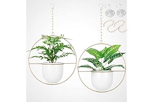 Shineloha | Gold Metal Hanging Planter Set with Drainage Pots