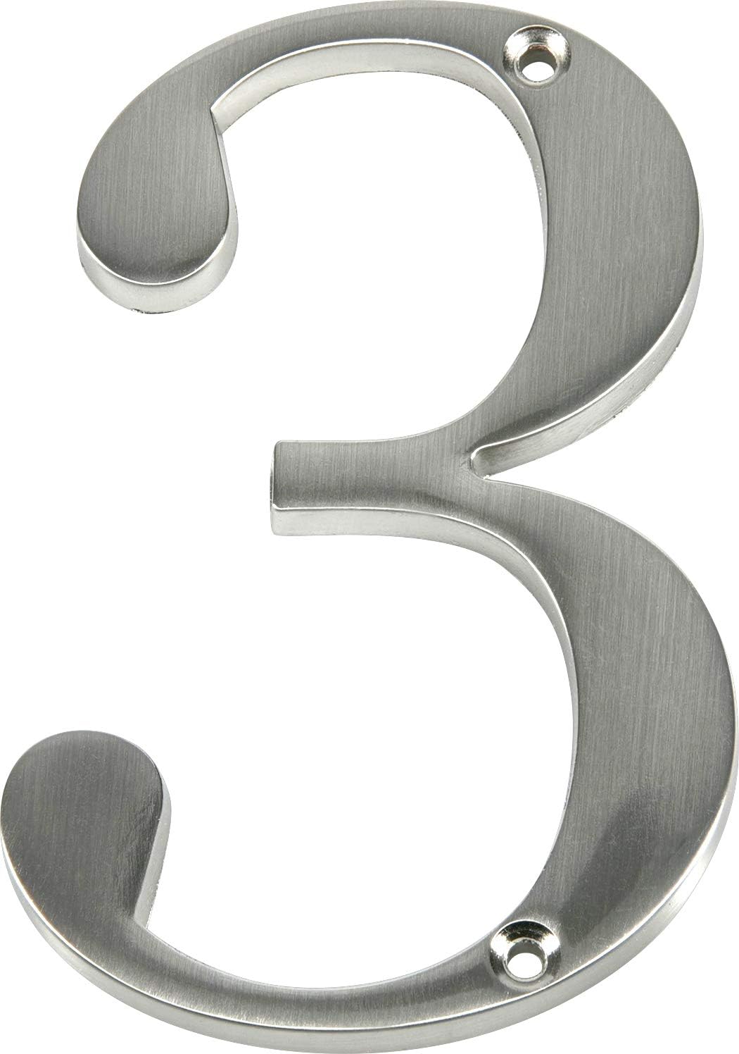 Distinctions 843323 House Number 3, Brushed Nickel Zinc Flush Mount Address Number, Modern Outdoor Address Sign for Front Door, Mailbox, Wall, or Plaque, 4 Inches