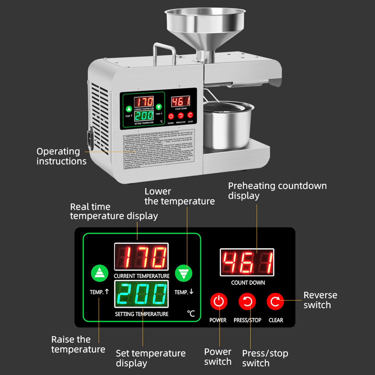 Presse A Chaud Presse à Huile électrique 1800W Moongiantgo - Extraction à Froid/chaud Pour Noix, Graines (sauf Olive) Presse Huile Noix Graines