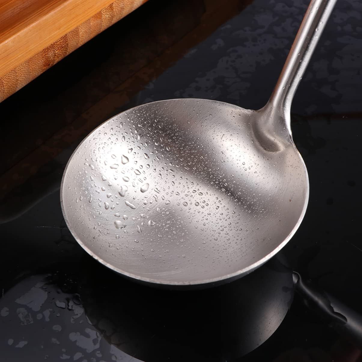 3pcs Handle Restaurant Stainless Soup Cookware Utensils Cooking Ladle Spoon for Kitchenware Kitchen Round Scoop Home Steel Heavy Duty Spoon，Silverx3pcs-35X9X9CMx3pcs