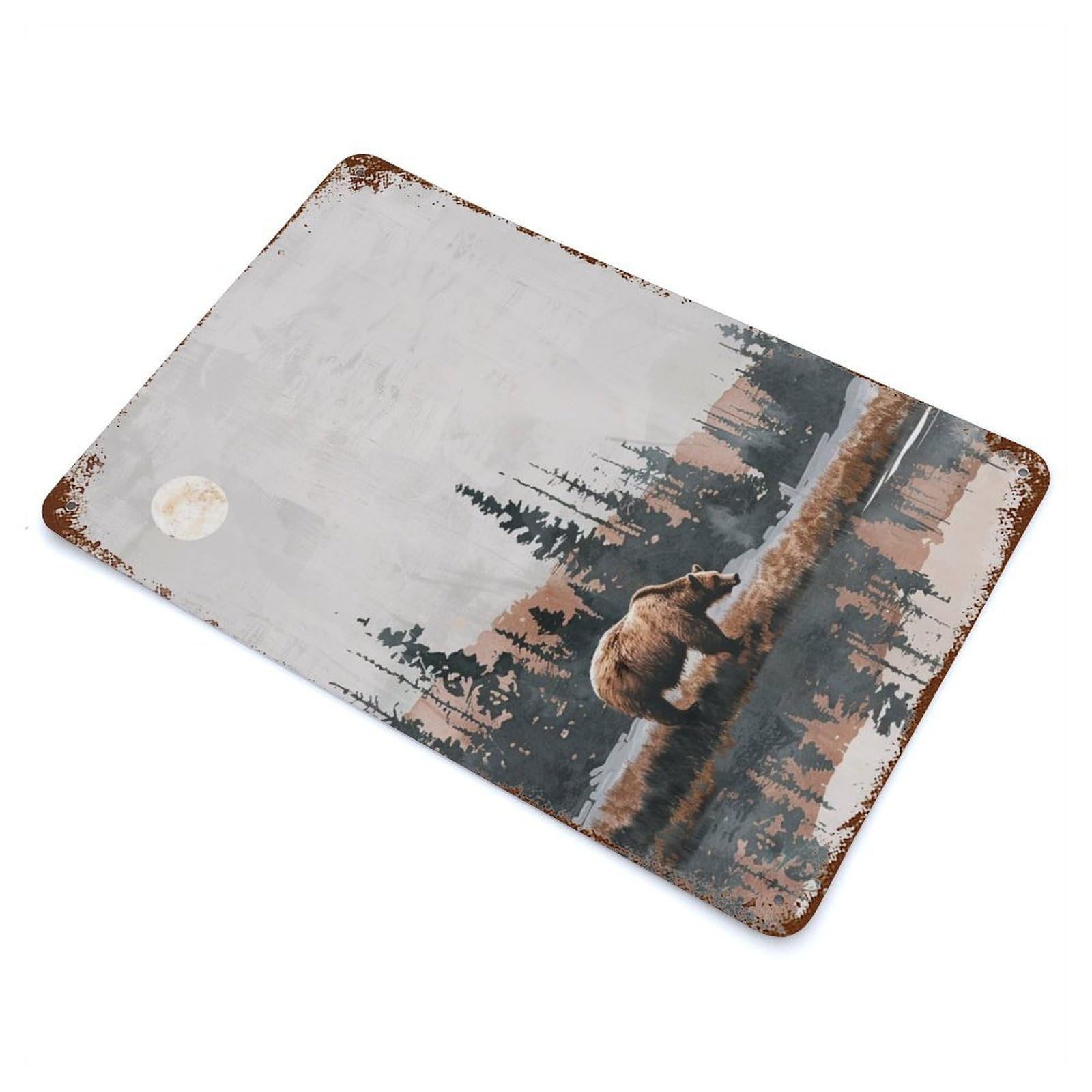 Bear by The Lake 11.8"x7.9" Vintage Rust Metal Sign, Shabby Chic Decor for Garage, Bar And Workshop Decor