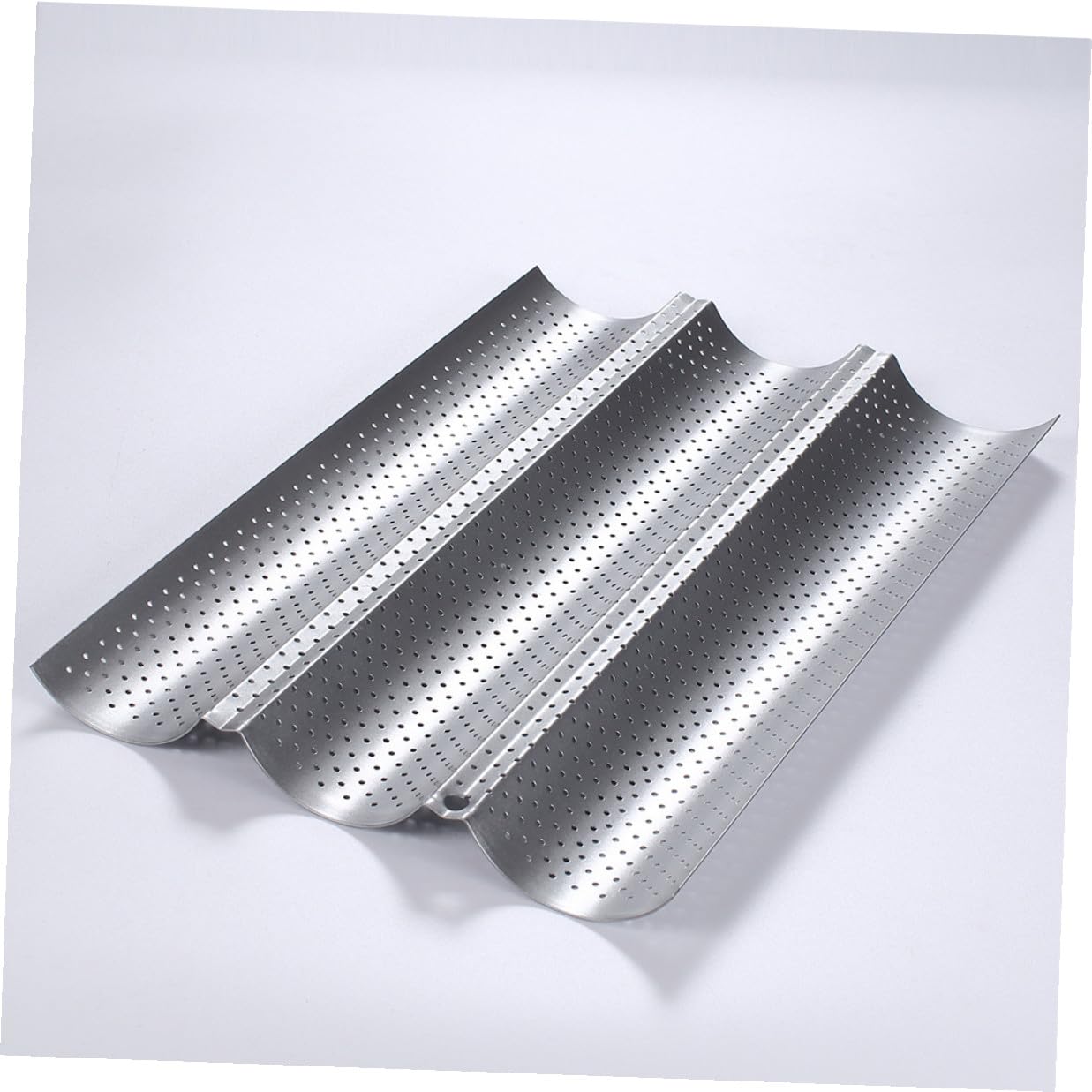 Molde para Hornear Pan Francés Perforado de Acero Inoxidable, 2 Piezas | Superficie Lisa Antiadherente, Color Plata, Uso en Cocina y Pastelería