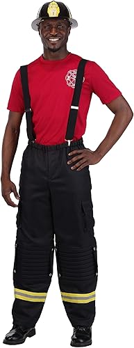 Miniatura 2 de Disfraz de bombero para adultos con tirantes negros, pantalones, camisa y casco Uniforme de capitán de bomberos de Halloween