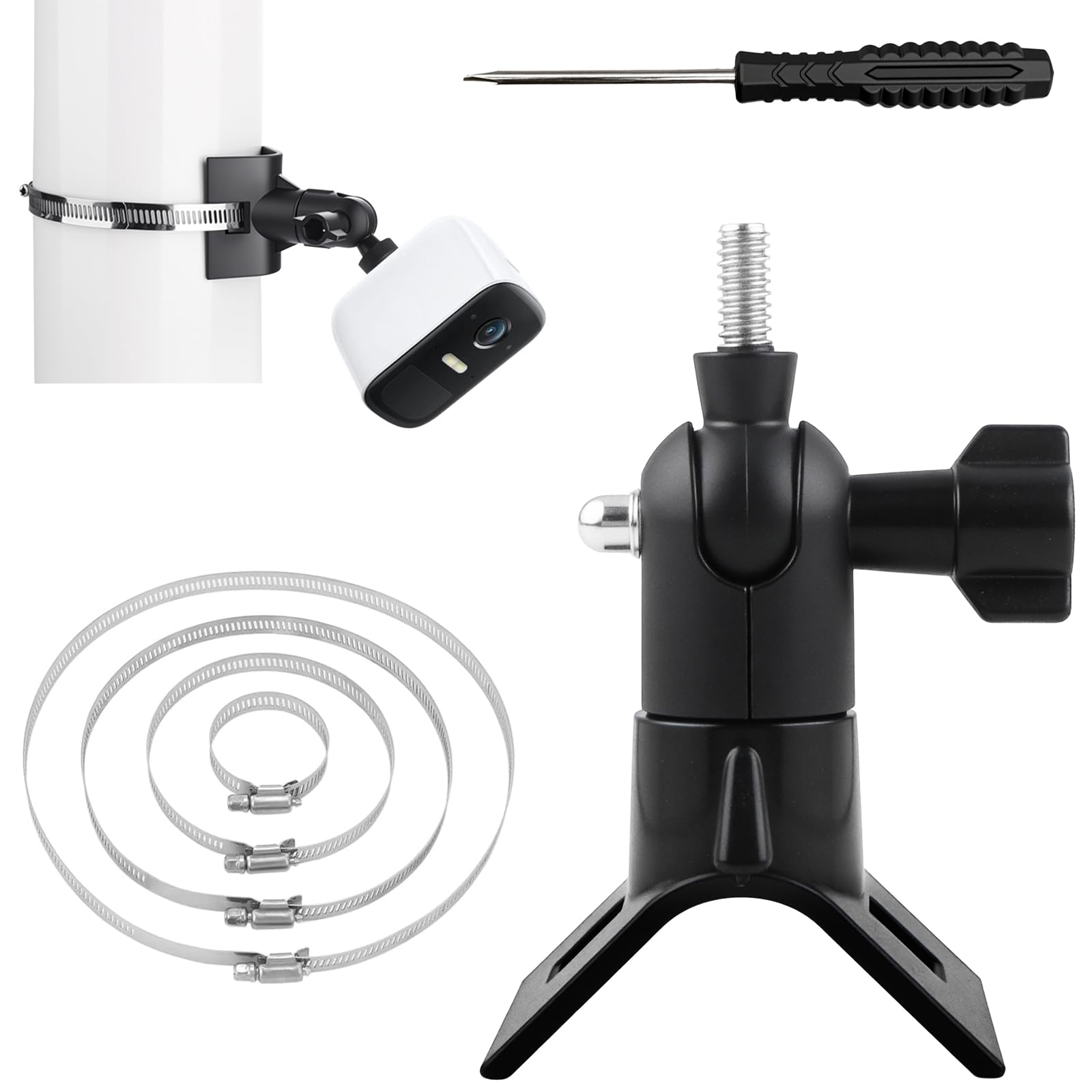 Support pour Eufycam 2 2C 2C Pro 3 3C 1 E Arlo Ultra 2 Pro 2 3 4 Reolink Aosu et autres avec Trou de Vis 1/4" Réglable Support avec 4 Boucles pour Caméra Eufy Montage sur Poteau Extérieur Noir