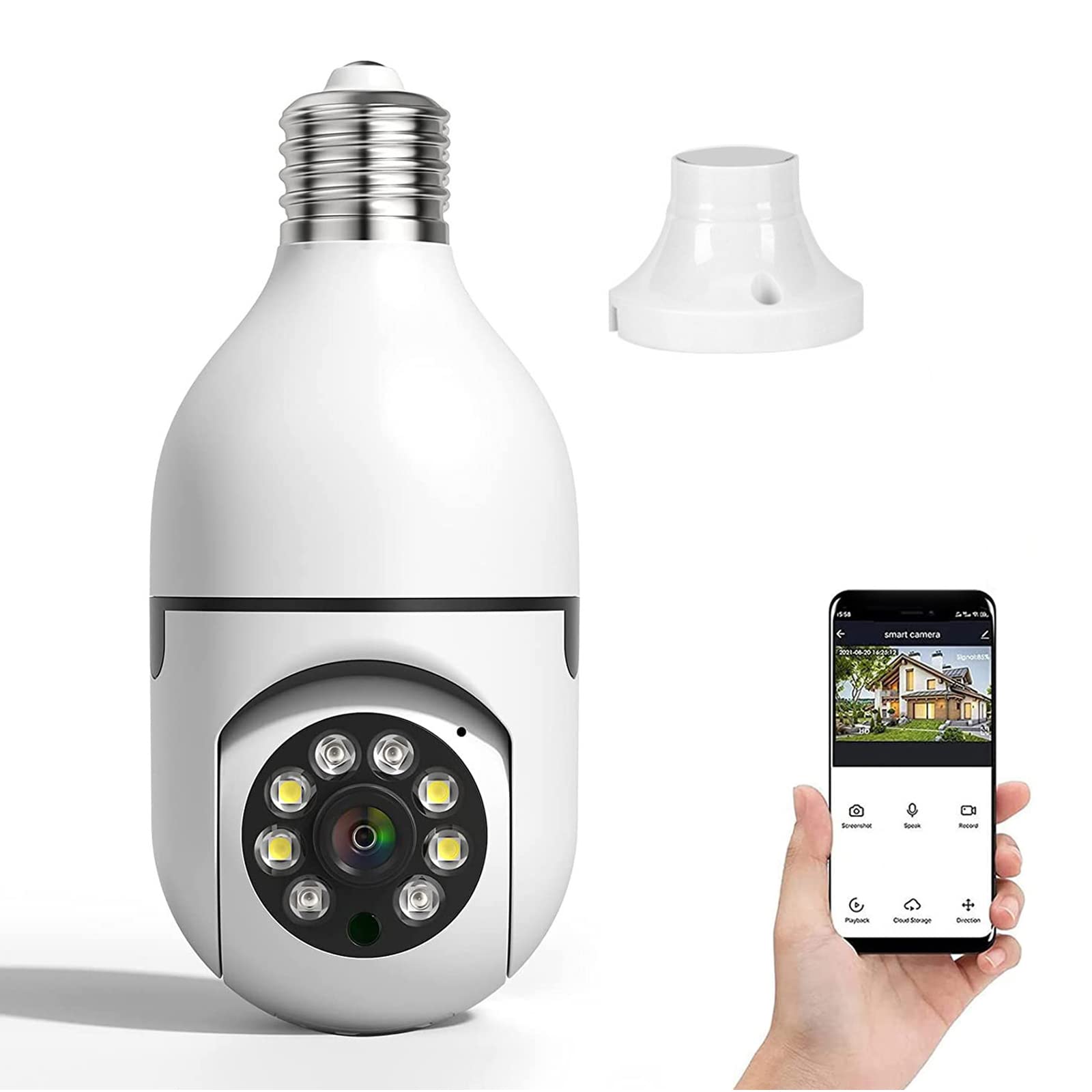 Safecam 360 Security Camera Wireless Outdoor Light Bulb Panorama Camera,5GHz WiFi Light Bulb Smart Security Cameras for Build Safe Home Easy Install,Night Vision,Move Detection,Two-Way Call (White)