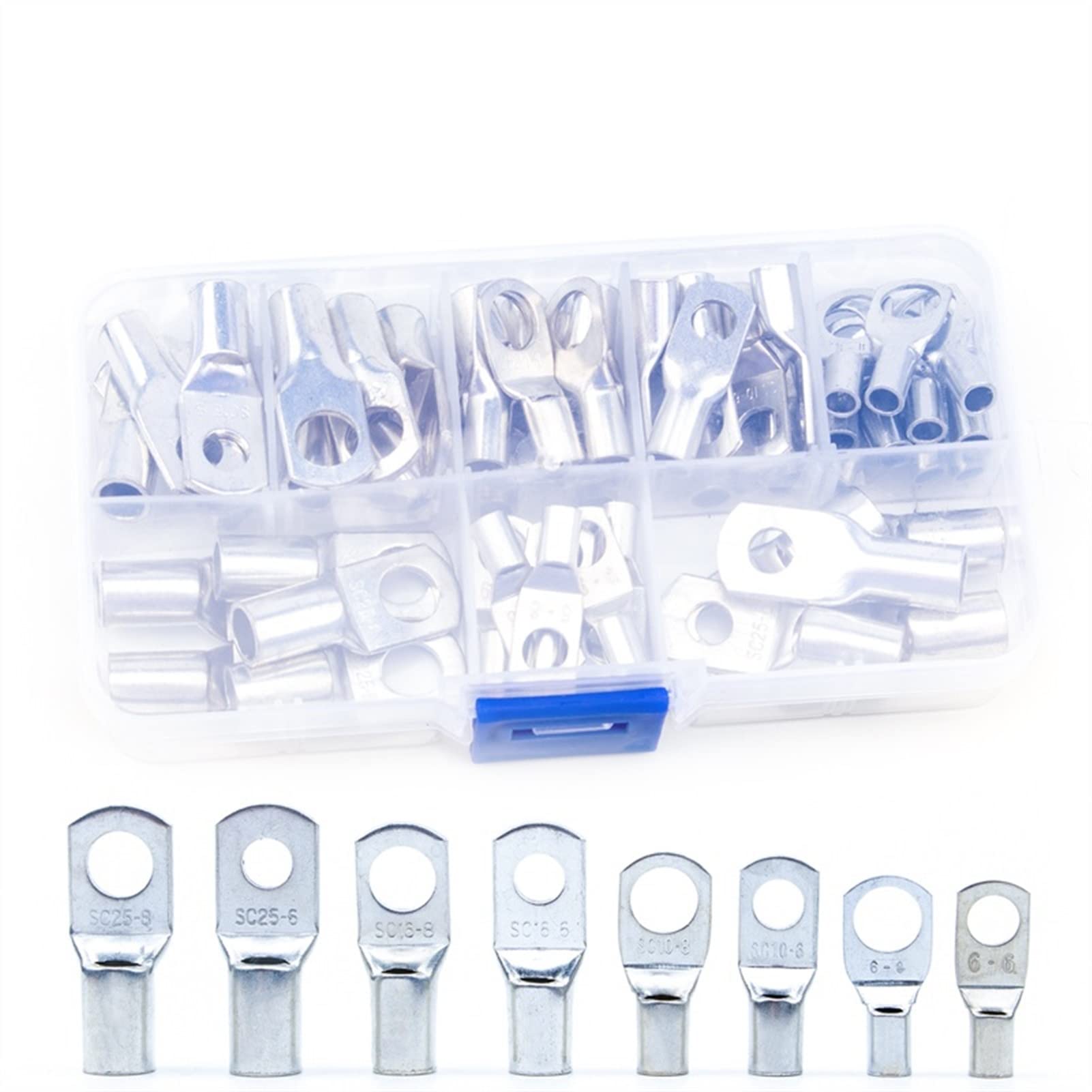 Bornes à Anneau Lot de 60 cosses de câble en cuivre étamé AWG 4-10, 1 boîte, sertissage, connecteur de câble de soudage(SC 60pcs-Box)