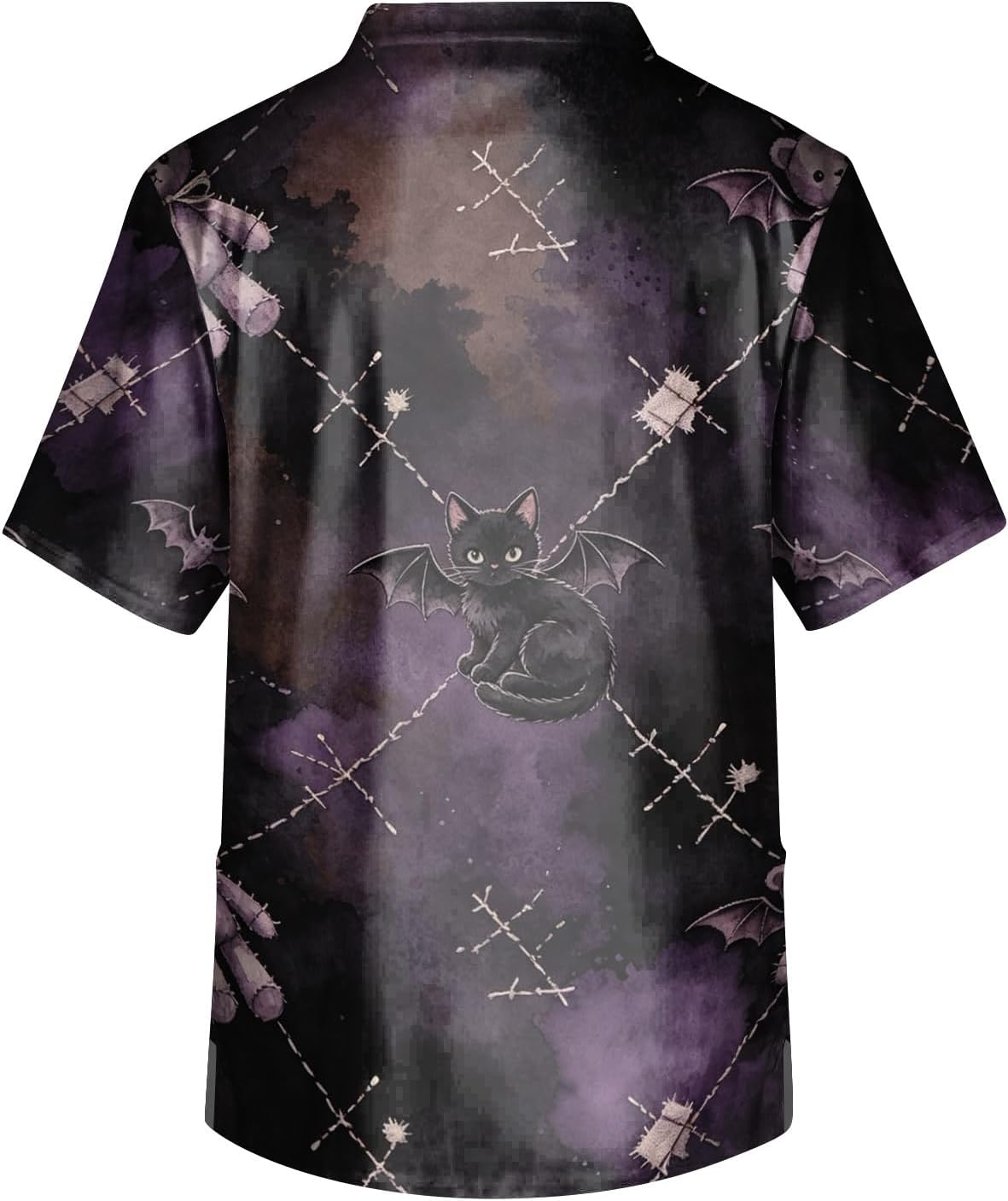 Scrubs for Men Halloween Scrub Top Horror Skull Pumpkin Bats Print V Neck Short Sleeve Plus Size Nurse Uniform
