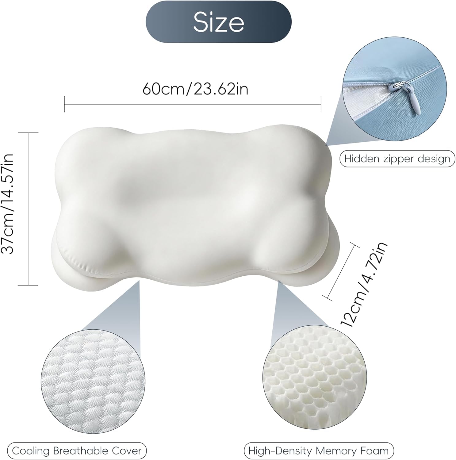 2026 2.0-1 Upgrade Cloud Pillow Mellow Cloud Align Pillow Ergonomic Memory Foam Pillows Adjustable Cervical Support Pillow for Side, Back & Stomach Sleepers(White) — view 6
