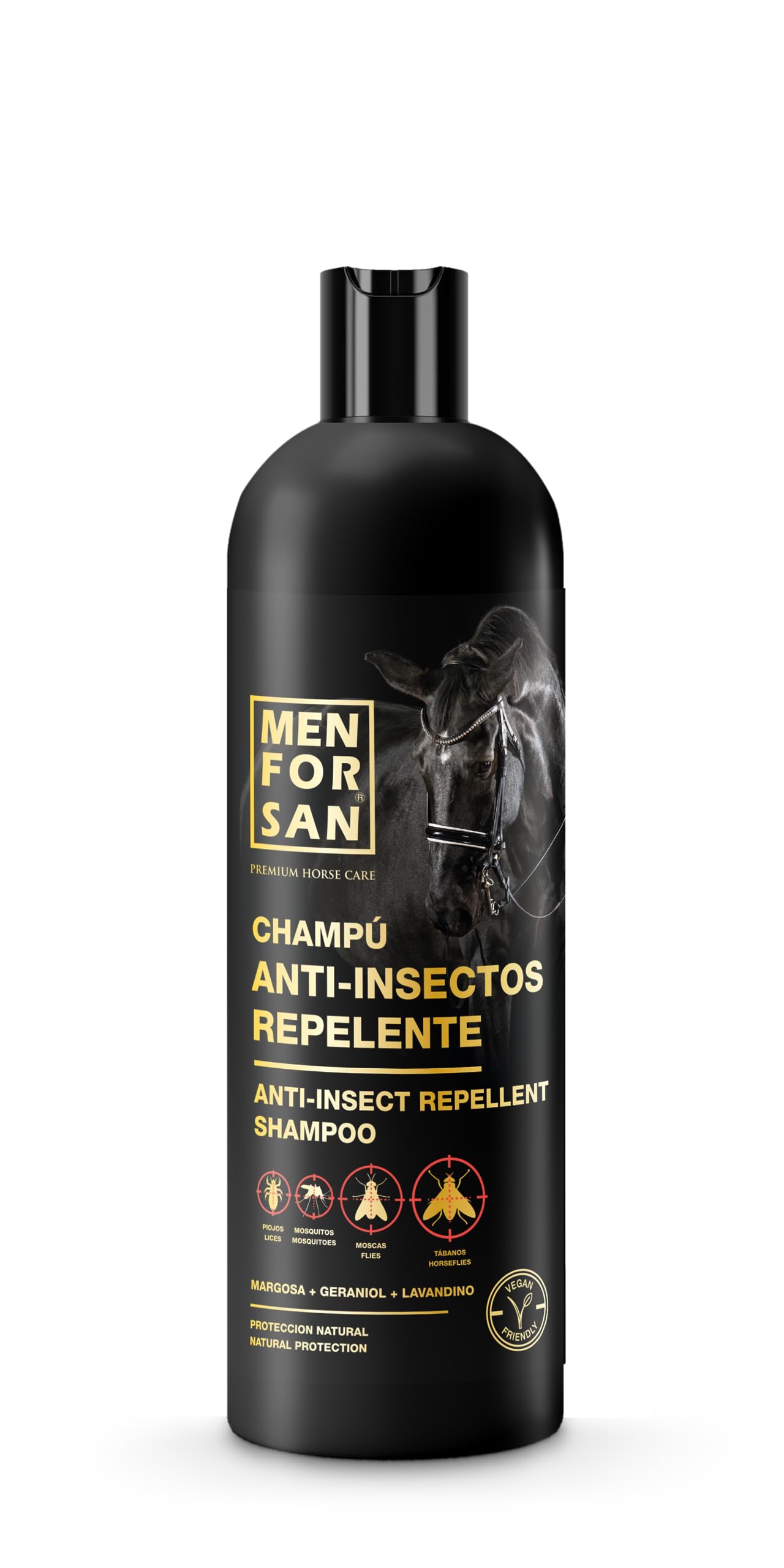MENFORSAN Champú Anti-Insectos Repelente para Caballos, 1L | con Margosa, geraniol y lavandino | Bio, 100% Natural | Eficiente contra Moscas y Tabanos