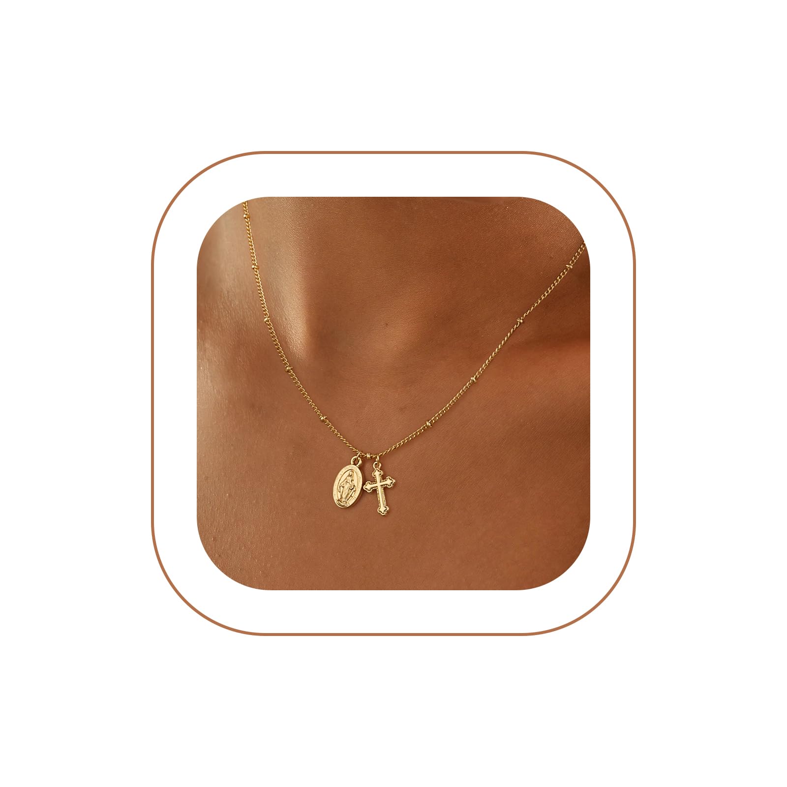 Rotnso Cross Necklace for Women 14K Gold Plated Dainty Small Pendant Choker