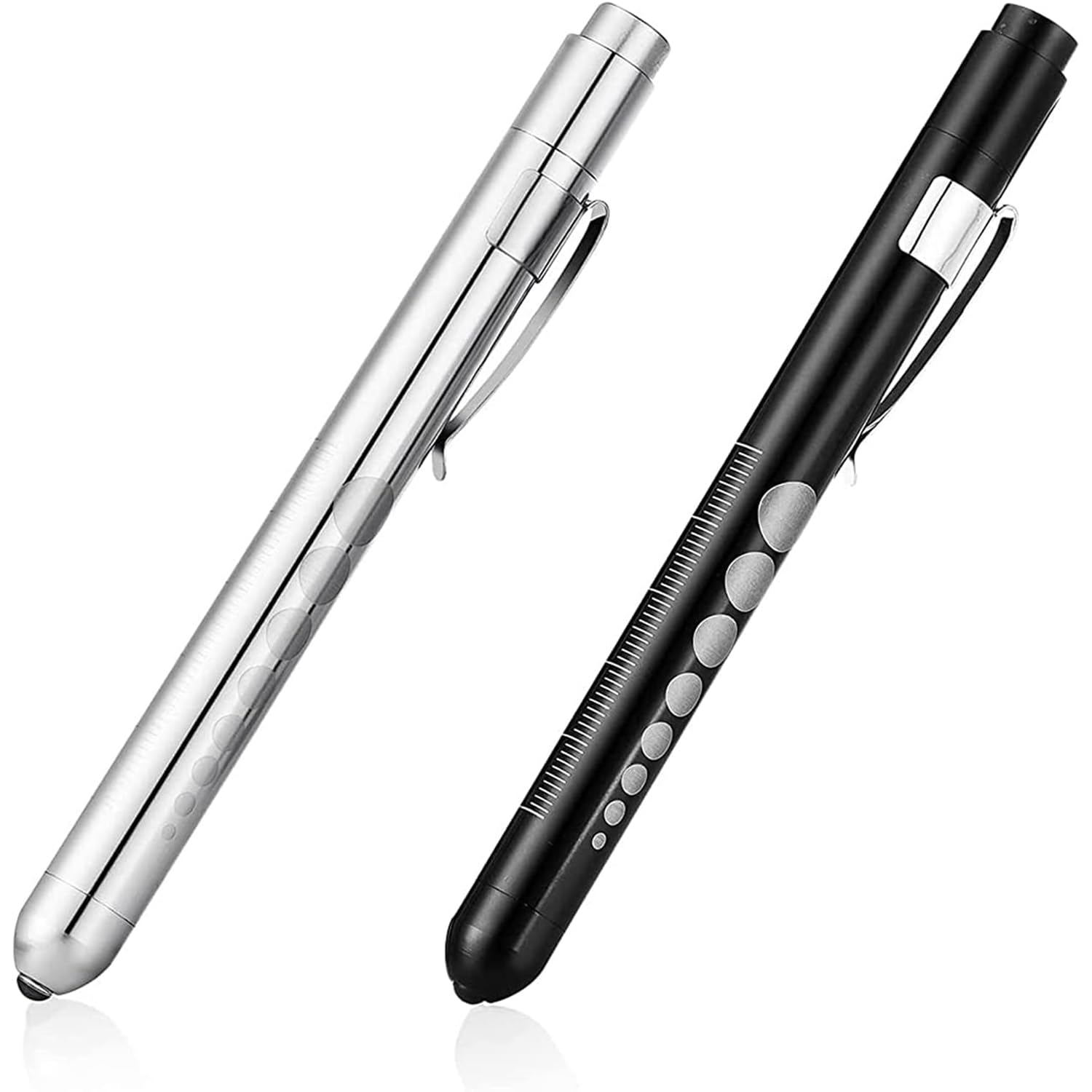 Xspring Diagnostic Medical Penlight, 2 Packs Mini Reusable Penlight Flashlight Pen, Nurse Led Medical Penlight with Pupil Gauge, Pen Light for Nursing Students Doctors, White Light, Black and Silver