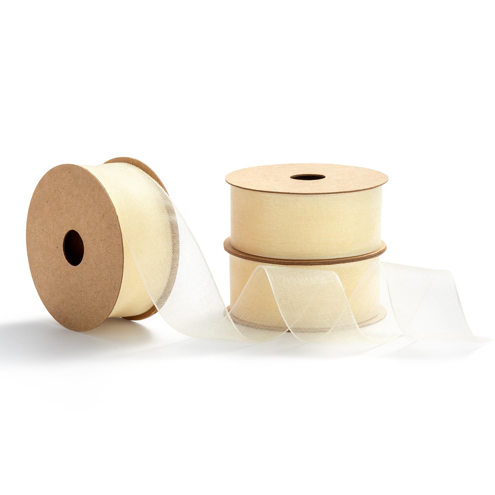MORSUNBELA Organzaband Beige Geschenkband Breit Schleifenband Hochzeit Seidenband Dekorative Bänder,25 mm X 9 m,Creme