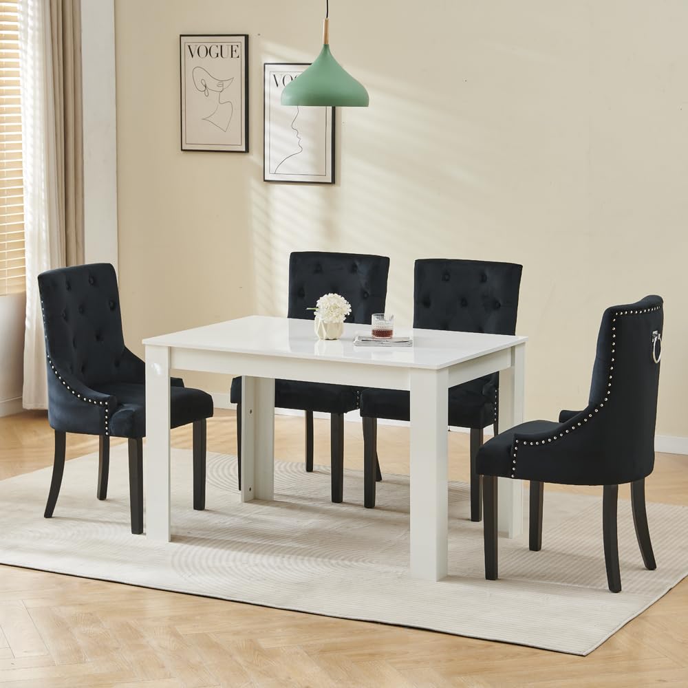 Menaka Modern Wooden Dining Room Table and Chairs Set of 4 for Small Space, 5 Pieces Rectangular Kitchen Table with 4 Chairs (110cm black table and 4 black leather chairs#1) — view 70