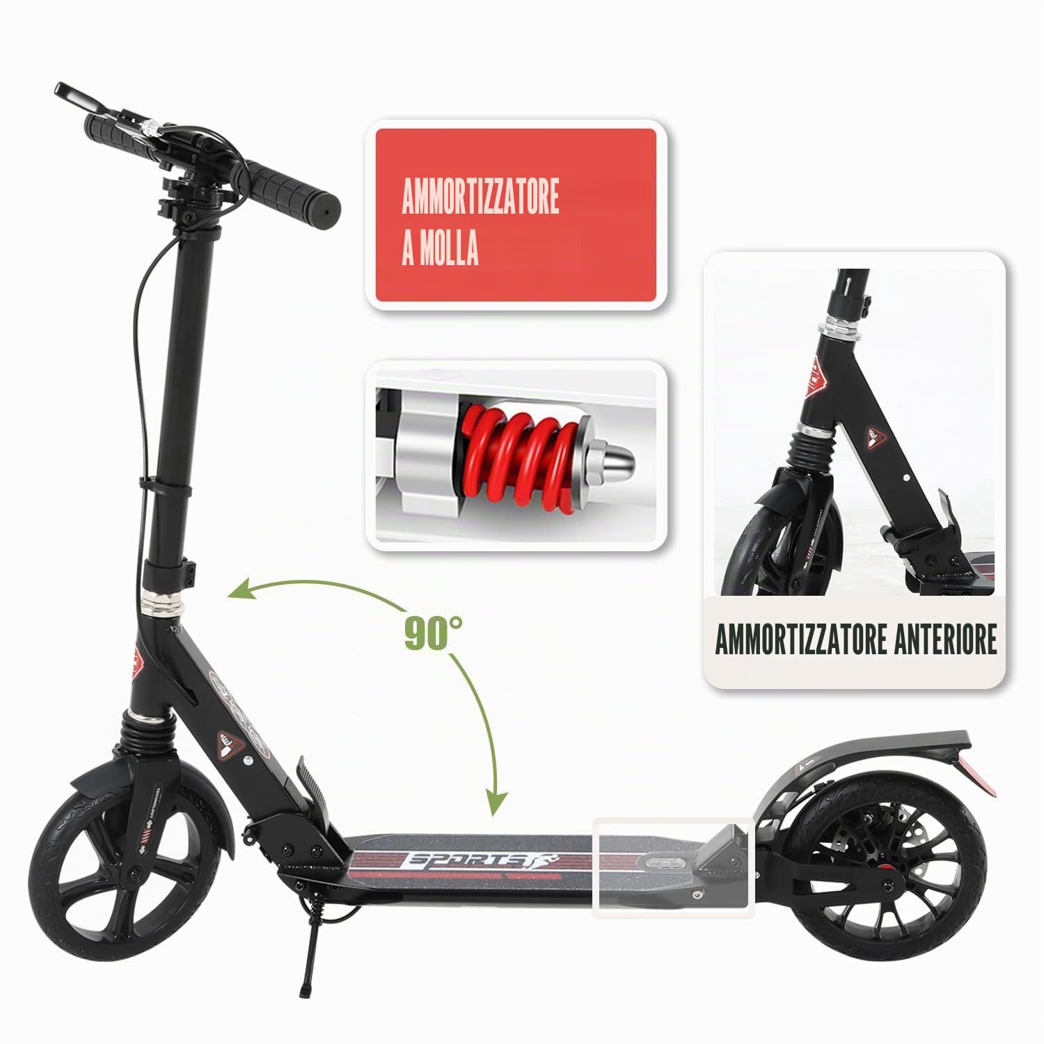 ISE Monopattino per Adulti e Bambini, Monopattino a Spinta Pieghevole Regolabile Scooter per Ragazzo Ragazza