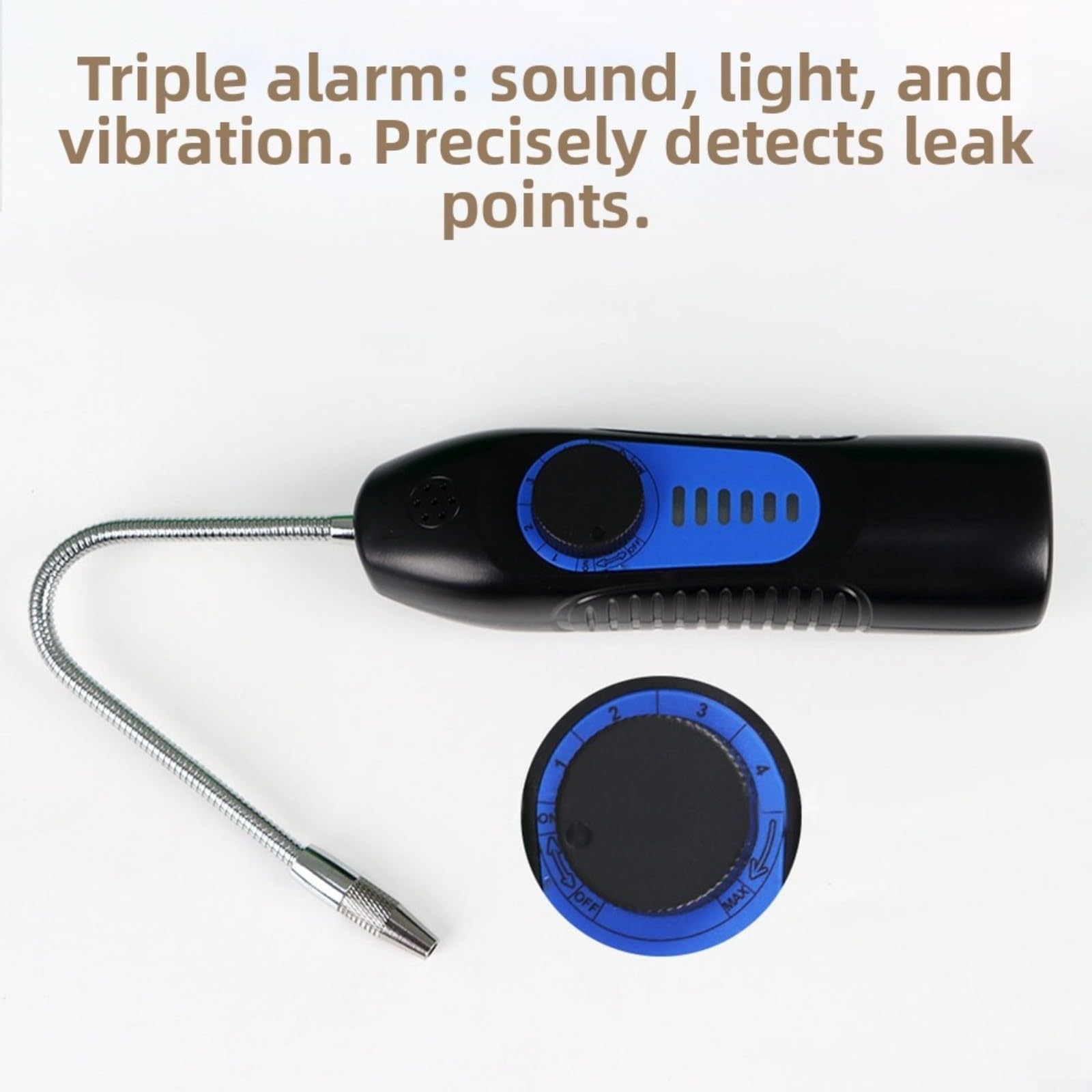 Detector de fugas halógeno para aire acondicionado de coche, detector de fugas de refrigerante con precisión de 3 g/año, sonda flexible y alarma acústica, color negro