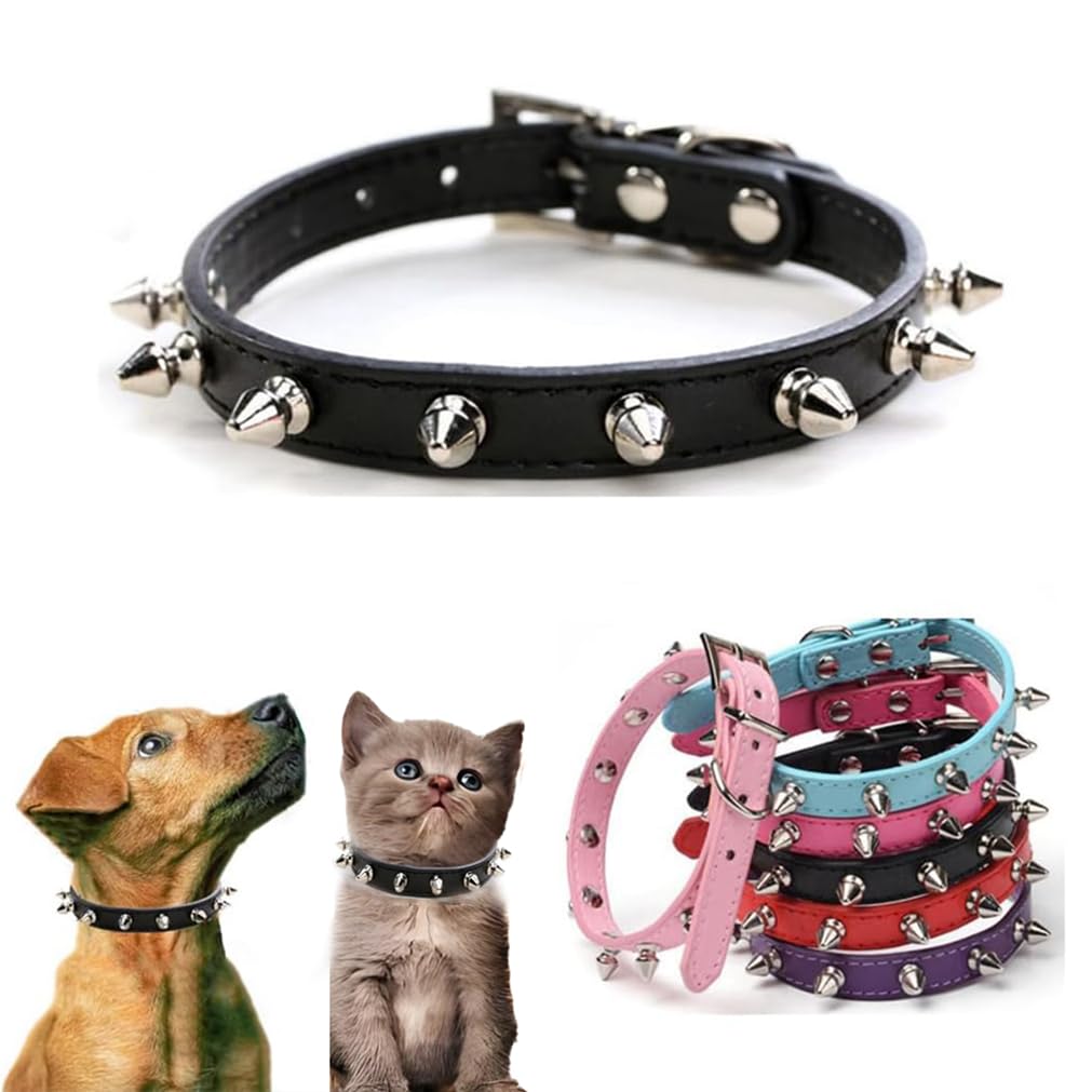 Spiked Dog Collar, Spike Cat Collars Spiky Studded Puppy Collar Boy Stud Rivet Pu Leather Mushroom Adjustable for XSmall Small Medium Breed,Black XS