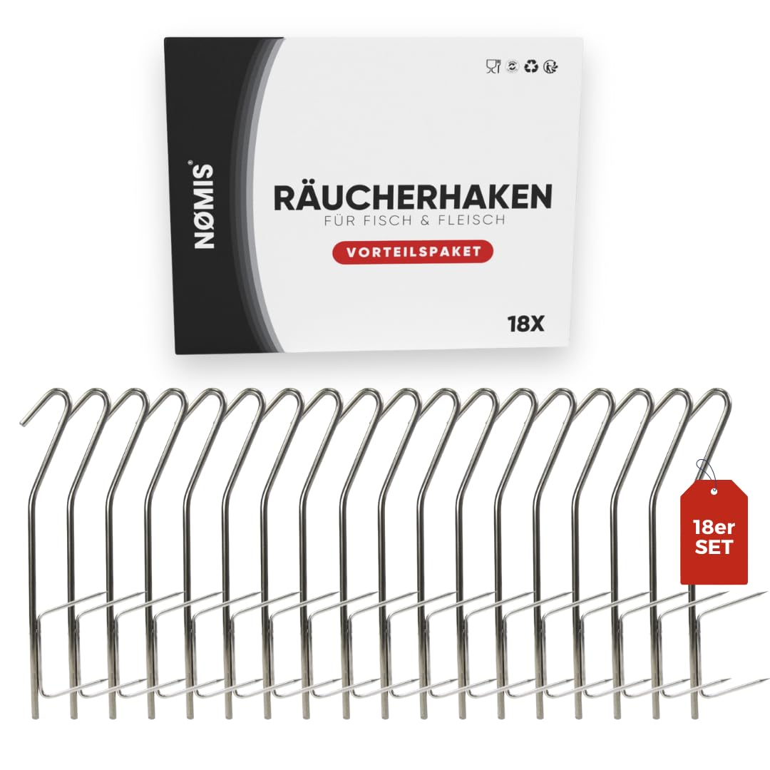 Räucherhaken [18er Set] VORTEILSPAKET | Edelstahl Räucherhaken für Fisch und Fleisch | Premium Räucherhaken für Forelle, Markele, Aal | Räucherhaken Fisch | 18x21cm | Räucherofen, Räucherchips Zubehör