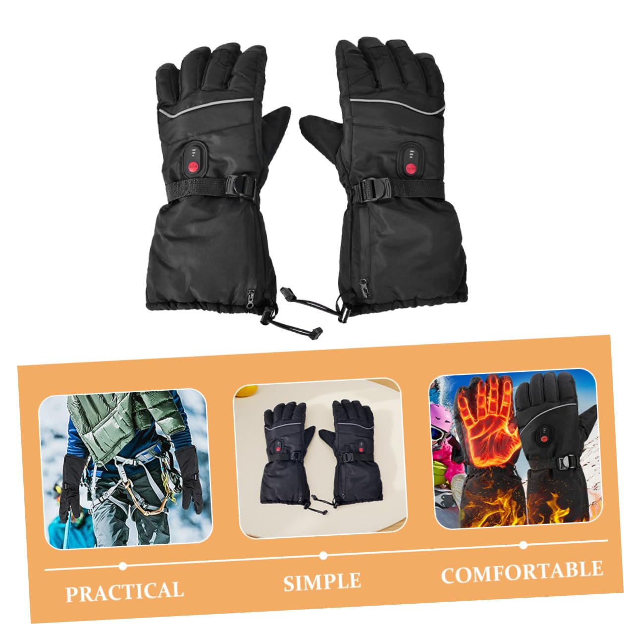 Mikinona Guantes de Esquí Calefactables para Hombre Guantes Térmicos Eléctricos Recargables Diseño de Dedos Separados Color Negro para Deportes al Aire Libre y Invierno Control