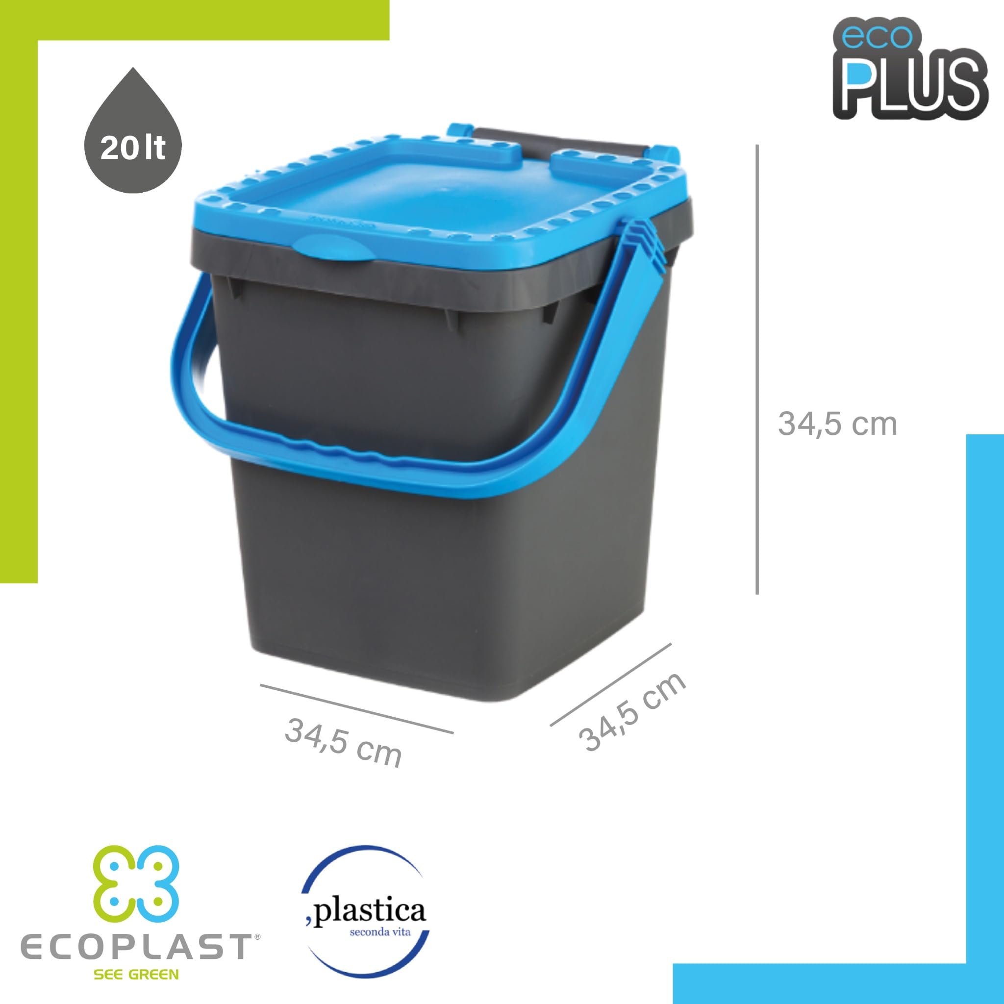 Ecoplast Tris Pattumiere Raccolta Differenziata 20 Lt – Giallo/Verde/Blu – Made In Italy Con Plastica Riciclata - 4
