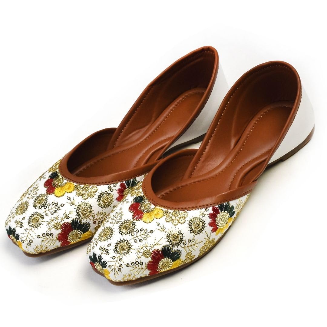 Women’s White Embroidered Jutti Mojari – Multi-Color Floral Ethnic Footwear with Cushion Padded Insole-image-33