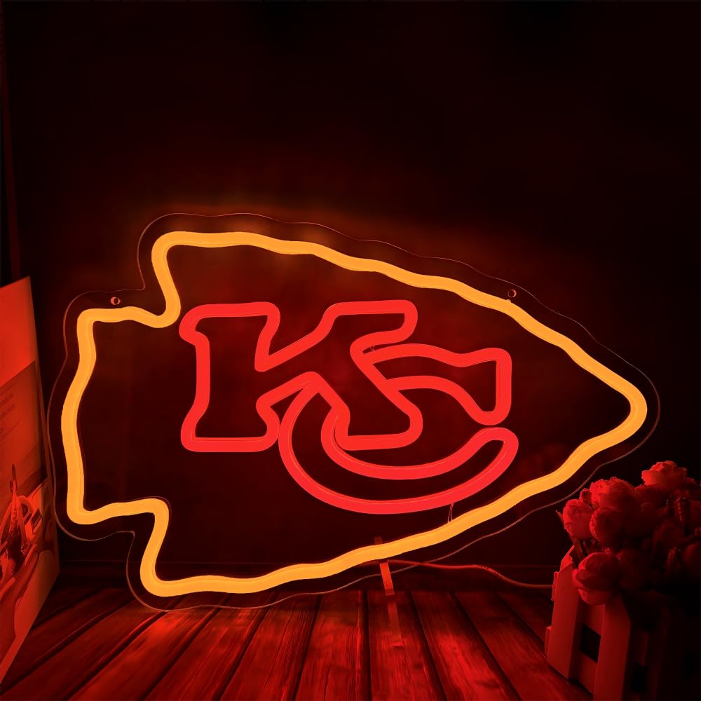 Neonschild mit Fußball-Rugby-Sport-Team, geeignet für Chiefs, KC-Logo, Neonschild für Wanddekoration, USB-betrieben, dimmbar, LED-Schilder für Schlafzimmer, Herren, Höhle, Zuhause, Bar, Dekoration