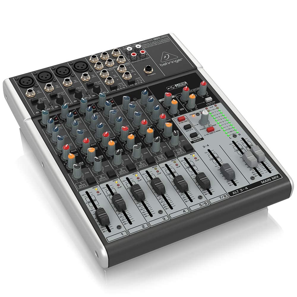 Behringer XENYX 1204USB Mixer Premium a 12 ingressi 2/2 bus con preamplificatori microfonici e compressori & Cavo da microfono a mixer Stagg SMC6 da 6 metri XLR (m) -XLR (f), nero