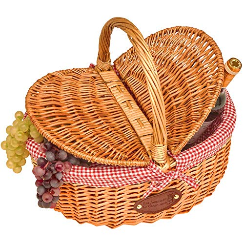 Les Jardins de la Comtesse - Panier en Osier Campagne - Vichy Rouge/Blanc - Osier Naturel de Haute Qualité - Petit Panier Pratique - Tissu détachable et...