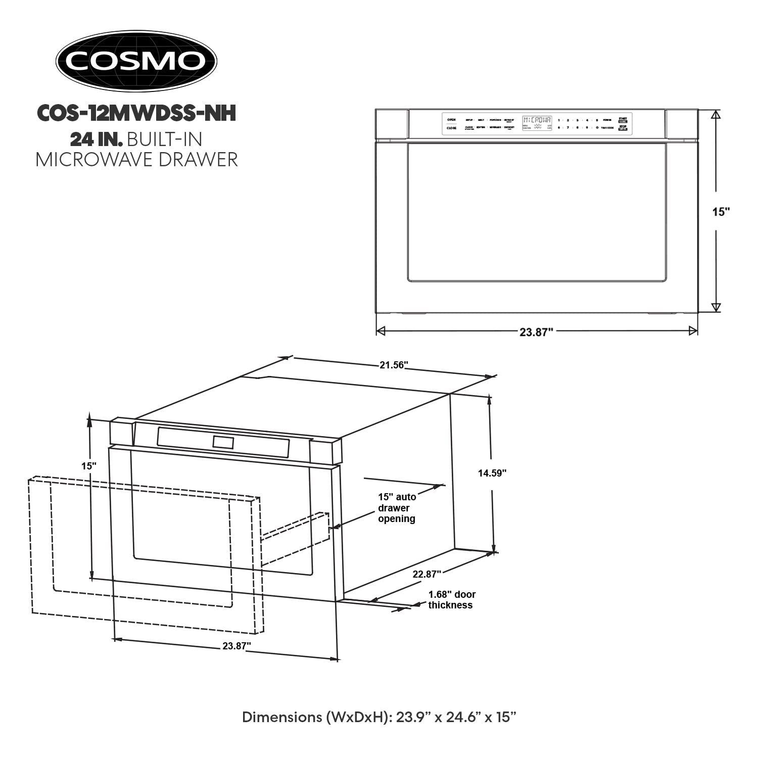 COSMO COS12MWDSSNH 24 in. Builtin Microwave Drawer with Automatic