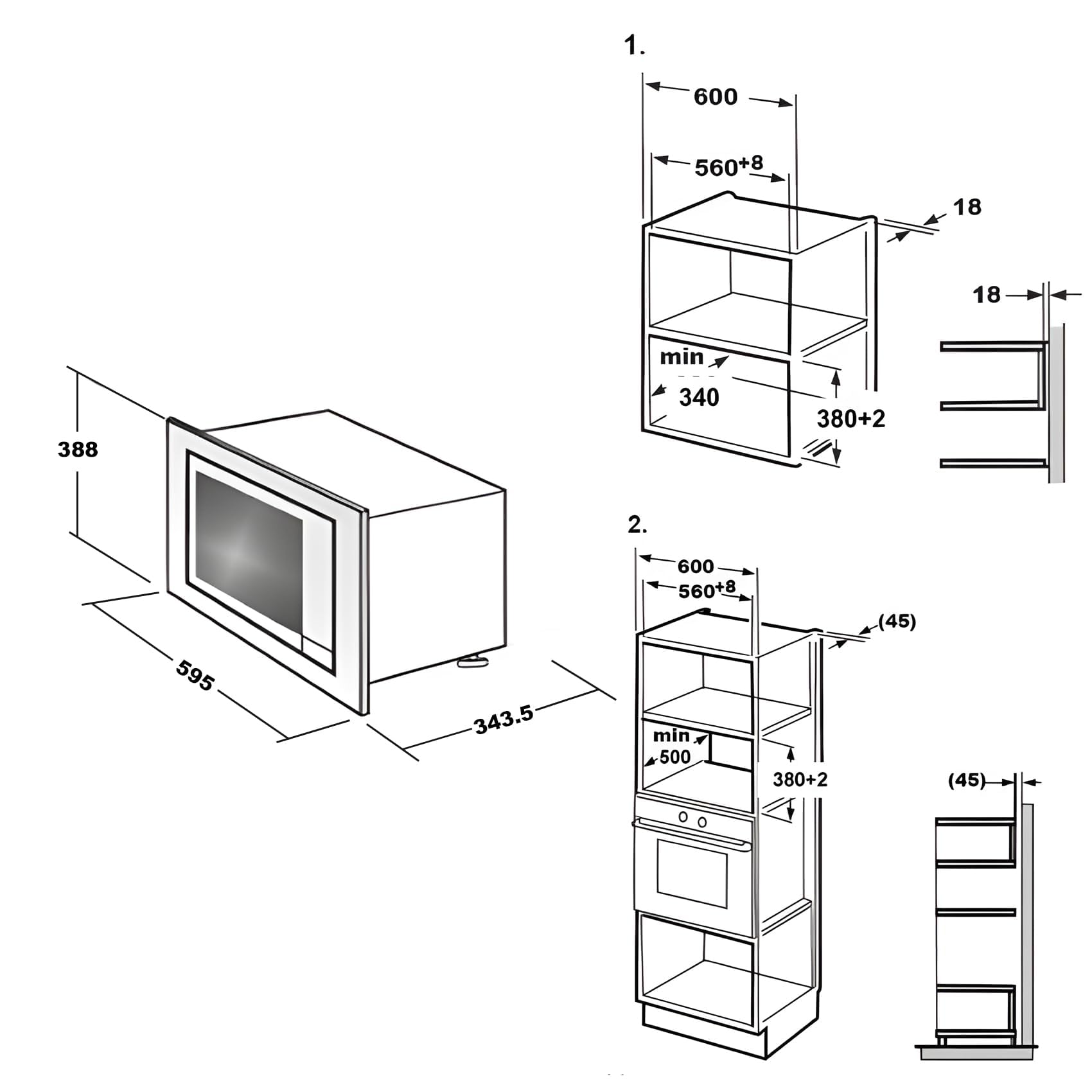SMETA Four Micro-ondes Combiné 20L, Micro-ondes Encastrable 800W avec Gril 1000W, Grand Écran LED, Cadre Inclus, Dégivrage Automatique, 8 Programmes Prédéfinis