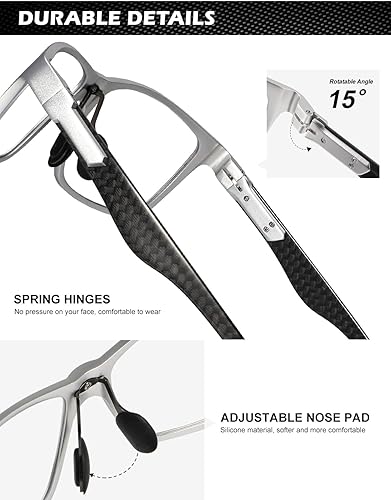 Miniatura 4 de ANYLUV Gafas de luz azul para hombre, gafas de computadora con patillas de fibra de carbono mejoradas, gafas rectangulares para juegos antifatiga