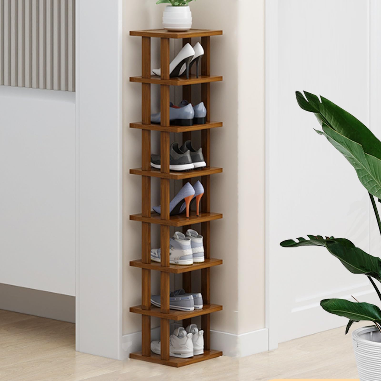 Meuble Chaussure Bois, Meuble a Chaussures Exterieur Imperméable, Range Chaussure, Etagere Colonne, Étagère à Chaussures Haute et Étroite for Entrée, Dortoir, sous Le Lit