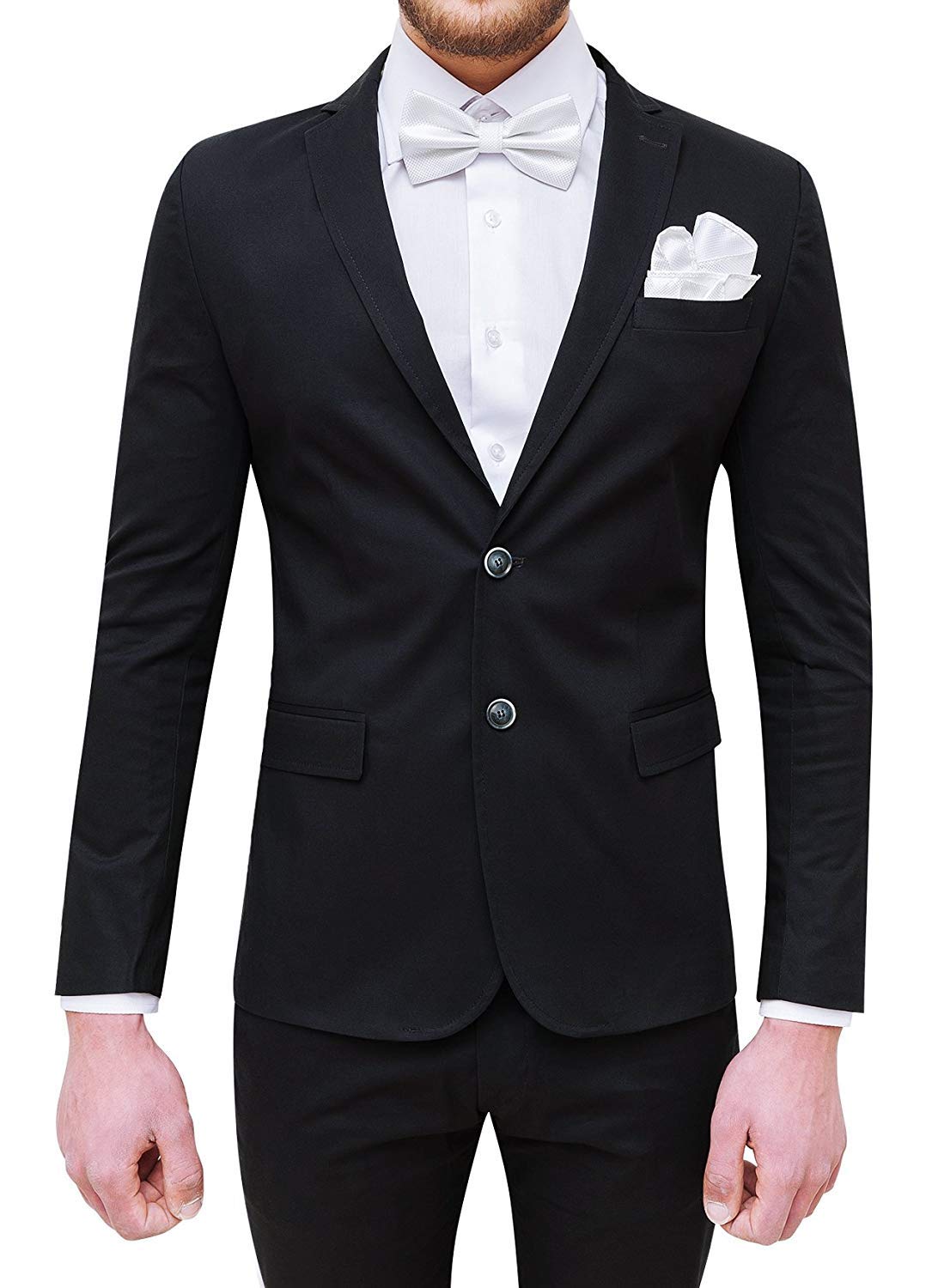 Abito Completo Uomo Nero Elegante Made in Italy con Papillon e Pochette