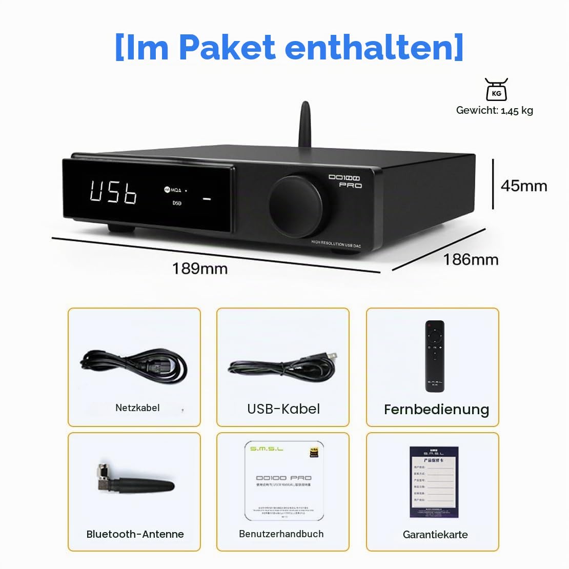 SMSL DO100 PRO 2xES9039Q2M Balanced DAC, XMOS XU316 PCM768kHz DSD512 HiFi USB C Decoder, USB/BT5.1 LDAC/Opt/Koax/HDMI ARC zu RCA/XLR Ausgang Gaming DAC für PC/PS5/Switch/HDTV/CD Player