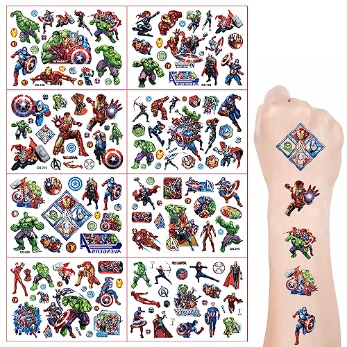 Tatuagens infantis, tatuagens impermeáveis temporárias, tatuagens agradáveis à pele para crianças, autocolantes de tatuagem falsos, presentes de aniversário para crianças (os Vingadores)