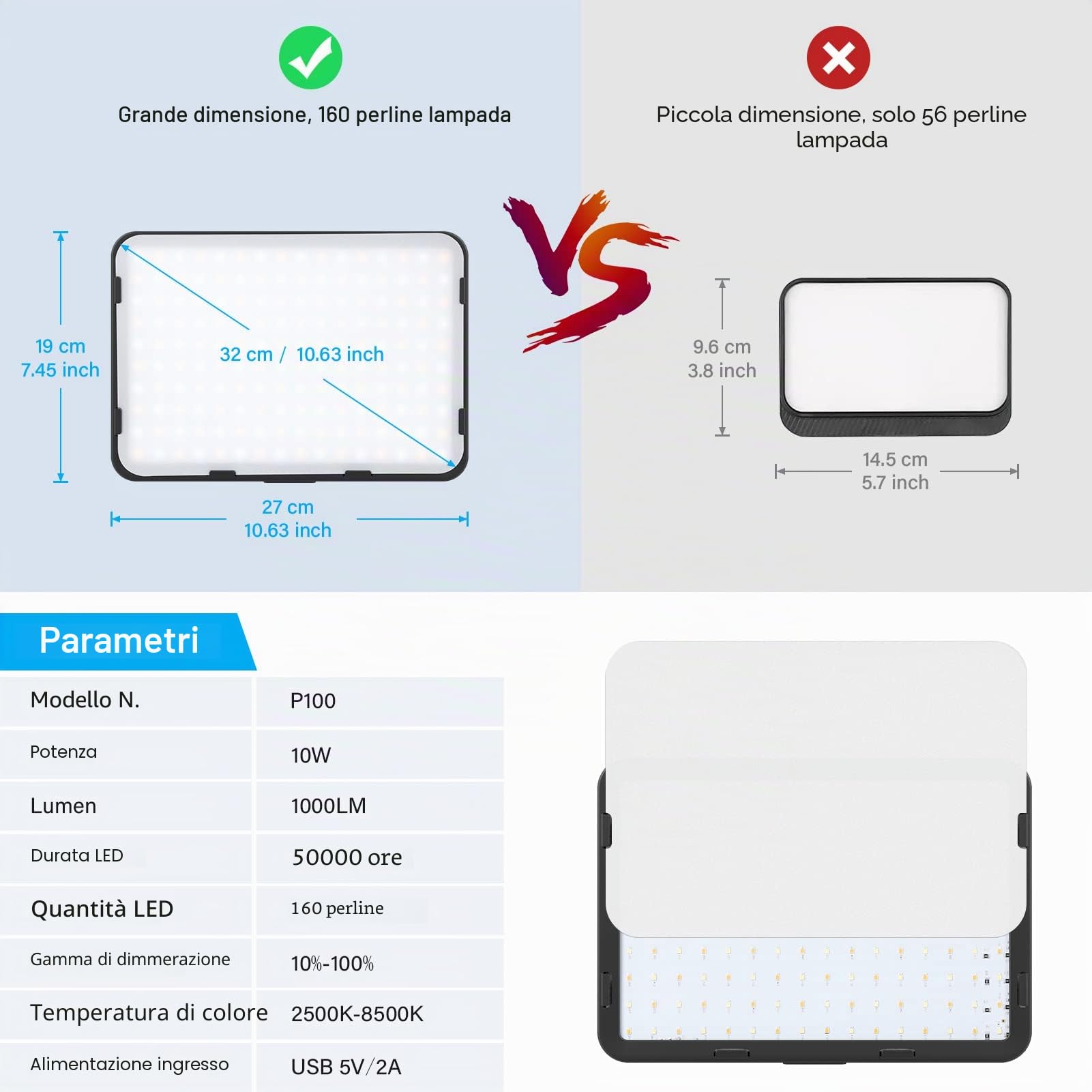 2pz Luce Video Led con Stativo 160cm, Obeamiu Faretto Led Dimmerabile 2500K-8500K Luci Video illuminazione per Fotografia Foto di Prodotti, Personaggi, Youtube, Videoconferenze, Chiamate, Zoom