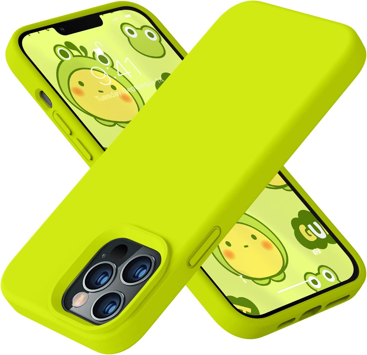 Vooii Compatible with iPhone 12/12 Pro Case, Baby Skin Grade Liquid Silicone Full Body Protective Bumper Slim Case, 1.5 mm Edges Camera Protective, Support Wireless Charging - Fluorescent Green