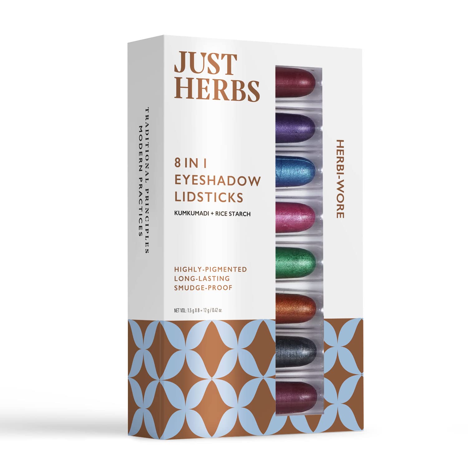 Just herbs 8 in 1 Herbal Metallic-shimmer finish, Long Lasting & Ultra Smooth Eye Shadow Lidsticks with Kumkumadi - 12gm (Herbi -Wore)-picture-27
