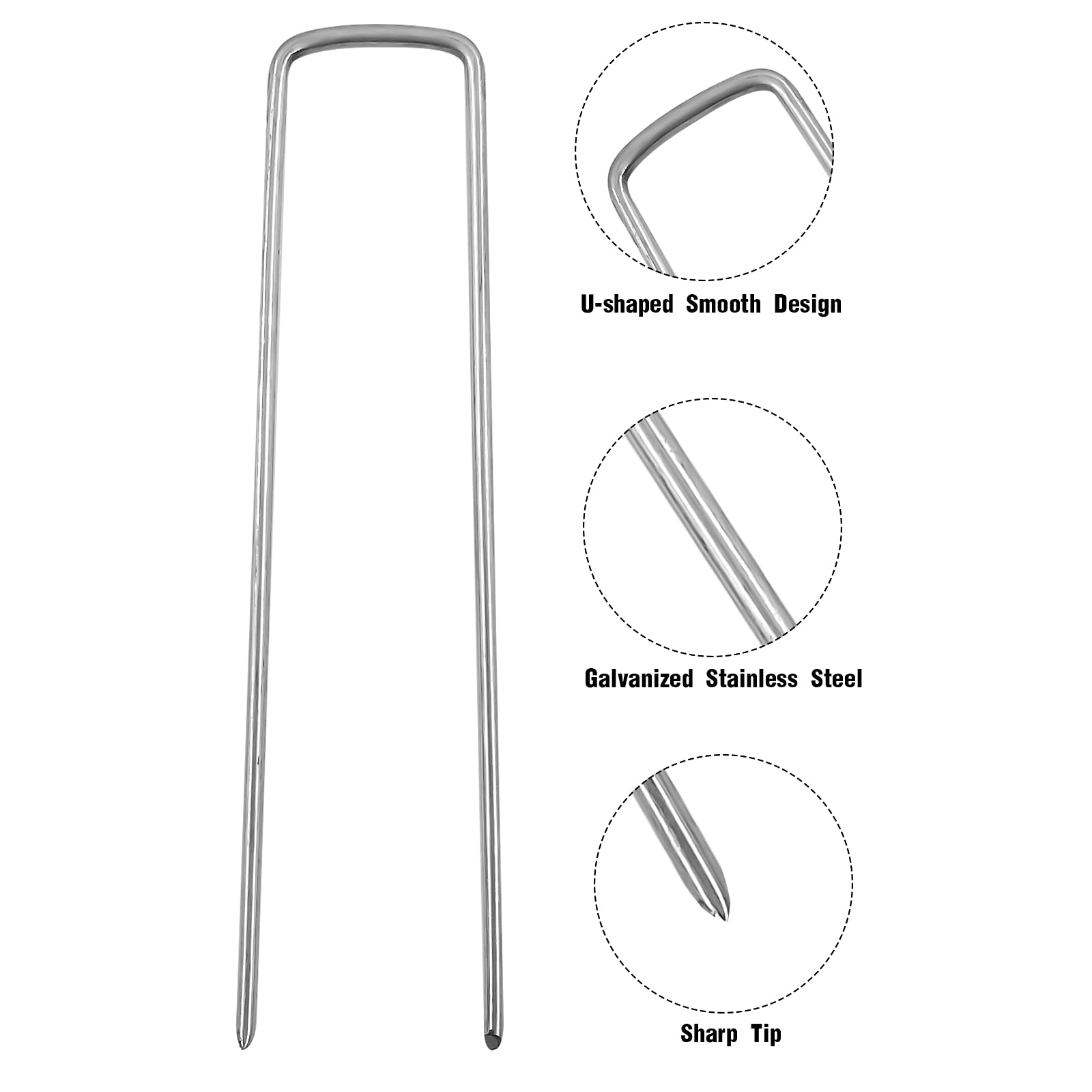 AGAKY Picchetti da giardino in metallo zincato, 50 pezzi con 50 rondelle, a forma di U, per controllo dell'erba, reti, prato, telo da terra, paesaggio, recinzione, 150 mm