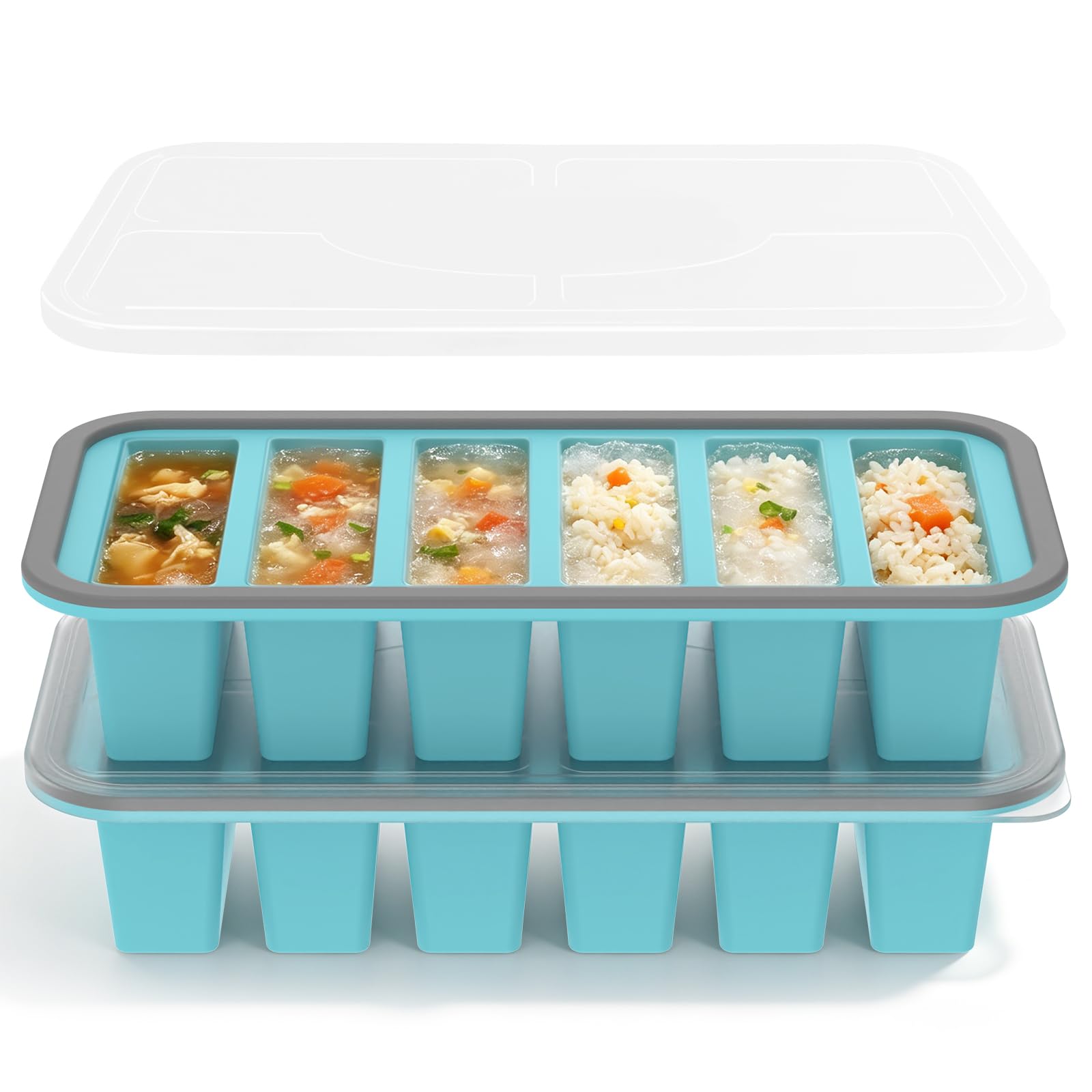 2 Pack Silicone Freezer Tray with Lid,Soup Portion Freezer Container Molds,Large Ice Cube Tray,Soup Portion Freeze Trays for Storing 150ml Broth,Leftovers & Sauce