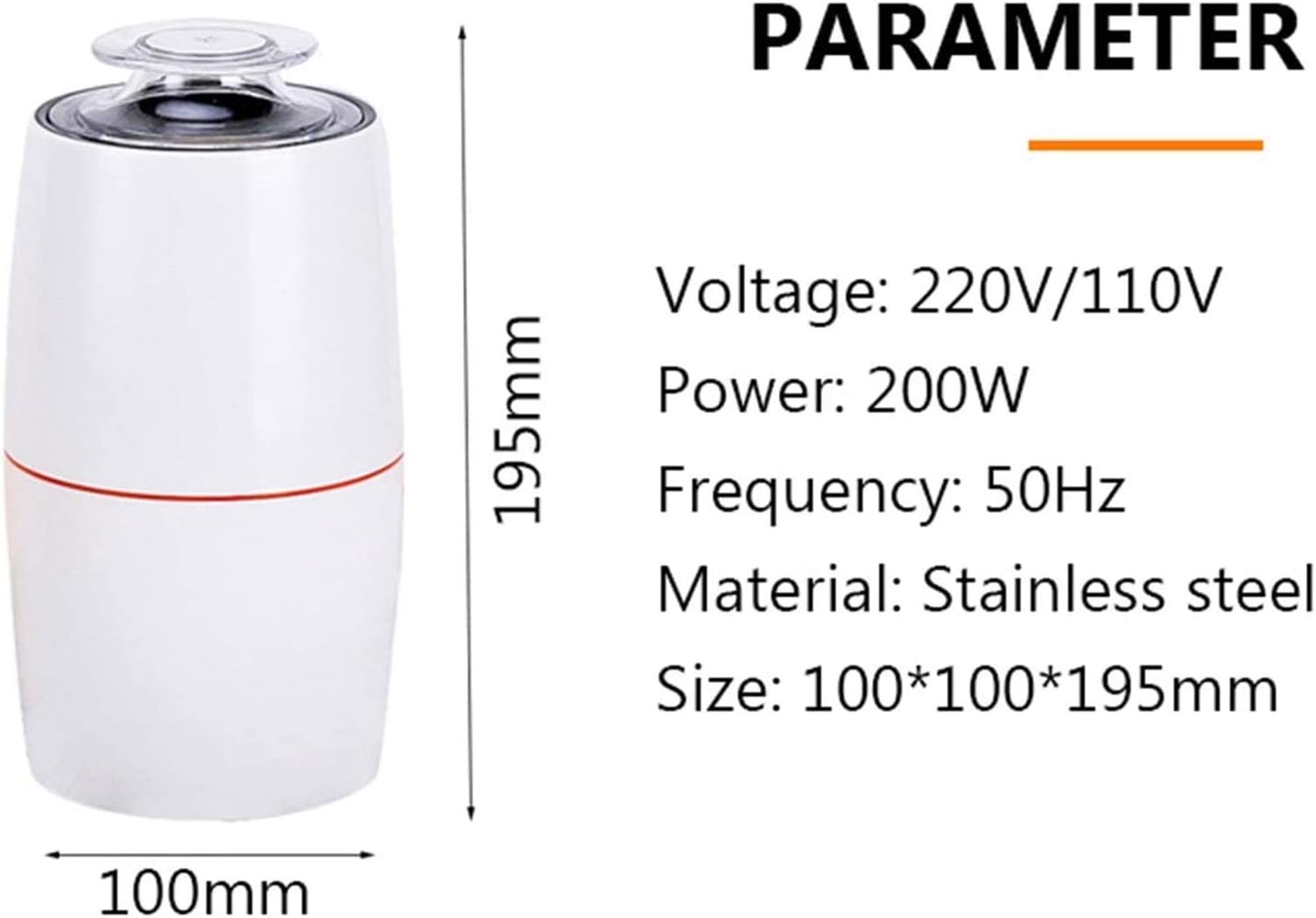 Electric Coffee Grinder 200W Spice Grinder One-Touch Control Coffee Bean Grinder for Nuts Sugar Grains Clear Lid | Safety Switch | 50g | White