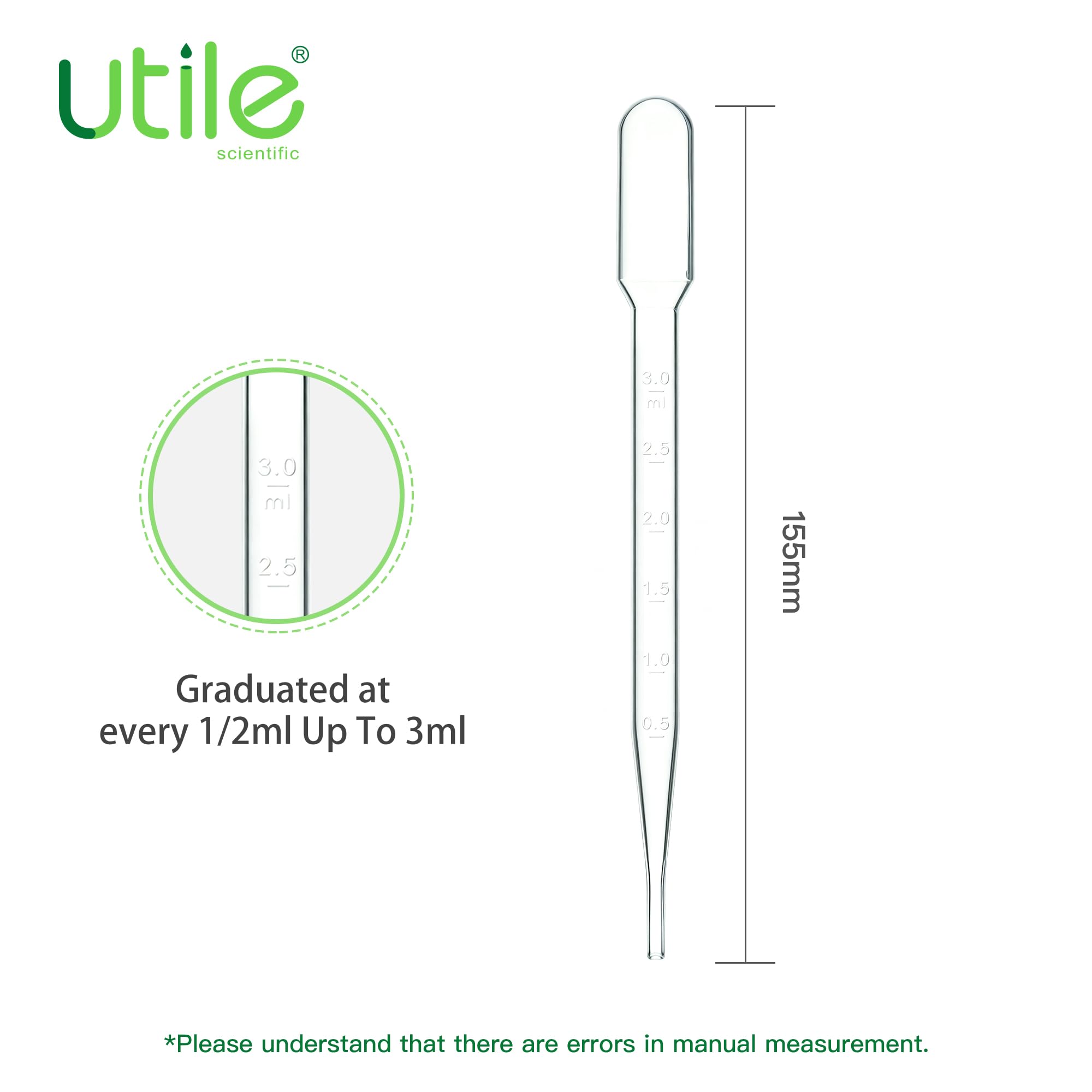 Utile 100 pipette sterili per il trasferimento, pipette per oli essenziali, tappo.7 ml con lunghezza 155 mm, materiale in polietilene a bassa densità, confezione singola da peel-pack, 4320.0513.100
