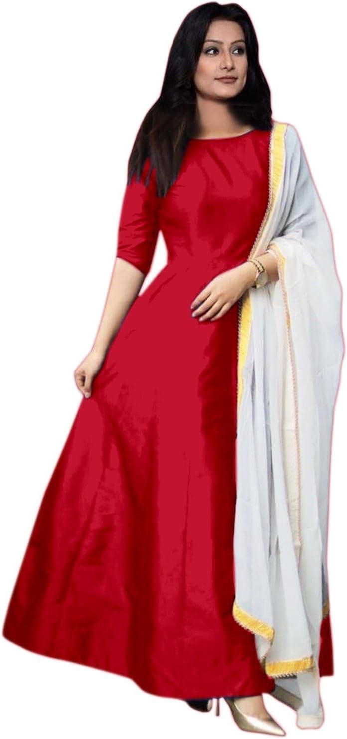 Alakha Enterprise Silk Gown (Red Gown_Red_Free Size)