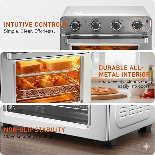 Miniatura 5 de Simple Deluxe Combo de horno tostador y freidora de aire, horno de encimera extra grande de 26.4 cuartos de galón, 4 funciones en 1, hasta 450 F,